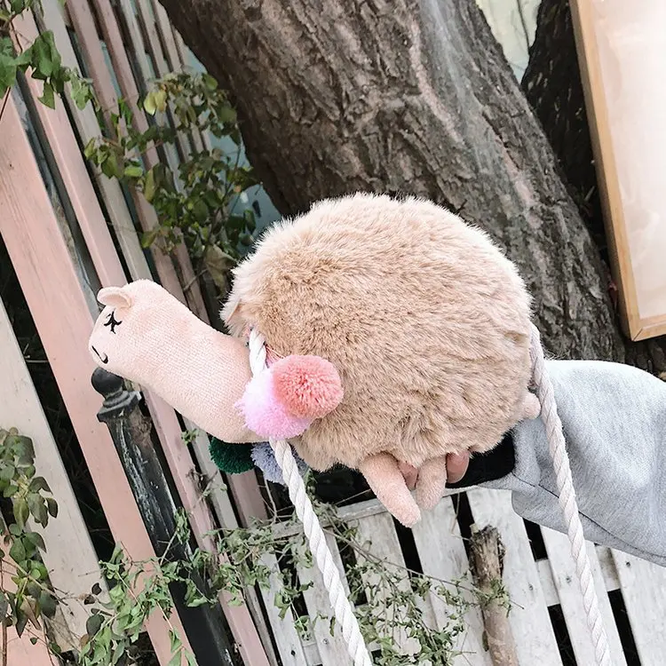 

Lamb Modeling Shoulder Bag Cute Plush Alpaca Bag Meng GIRL'S Cartoon Students Shoulder Bag
