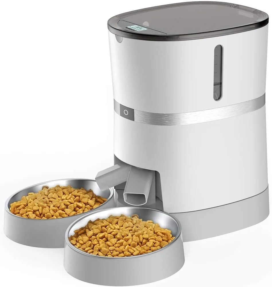 Automatic Cat Pet Feeder Food Dispenser for Cat & Small Dog with Two-Way Splitter and Double Bowls 6 Meals with Portion Control