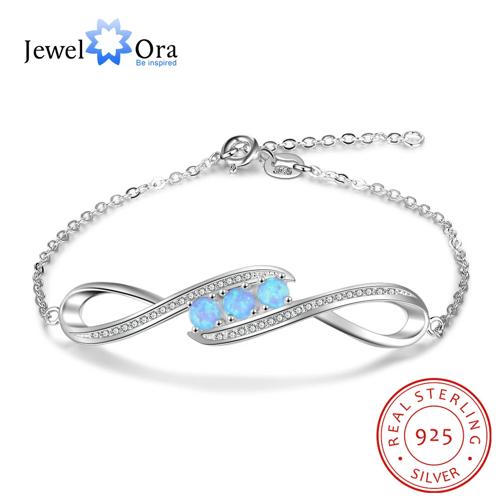 925 Sterling Silver Blue Opal Adjustable Chain Bracelets for Women Fashion Infinity Bracelet with Cubic Zirconia (BA102469) | Украшения и