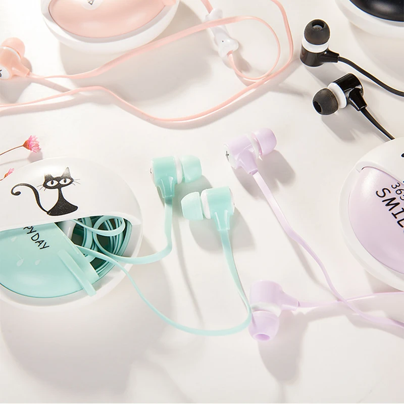 2020 Новый 3 5 мм милый кот проводные наушники вкладыши стерео музыка Mic In Ear чехол