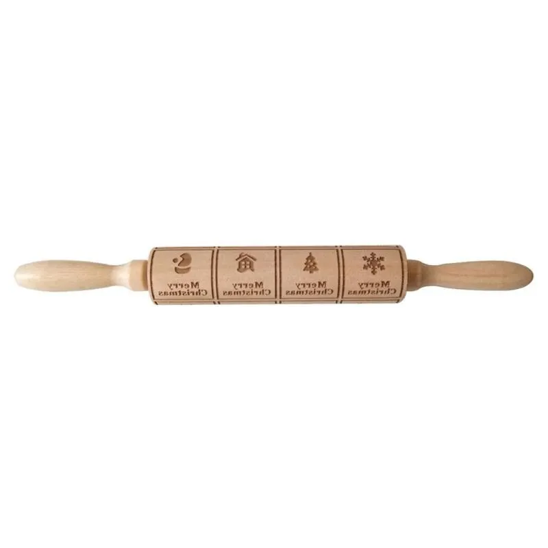

Christmas Elk Print Wooden Rolling Pin Dough Engraved Roller Biscuit Baking