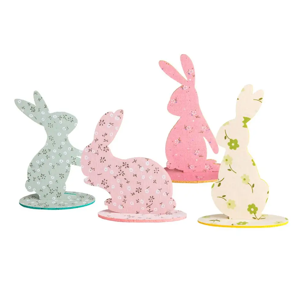 

4pcs Easter Bunny Table Centerpiece Felt Decorations with Flowers Multi-color Rabbit Party Decorations Spring Home Decor