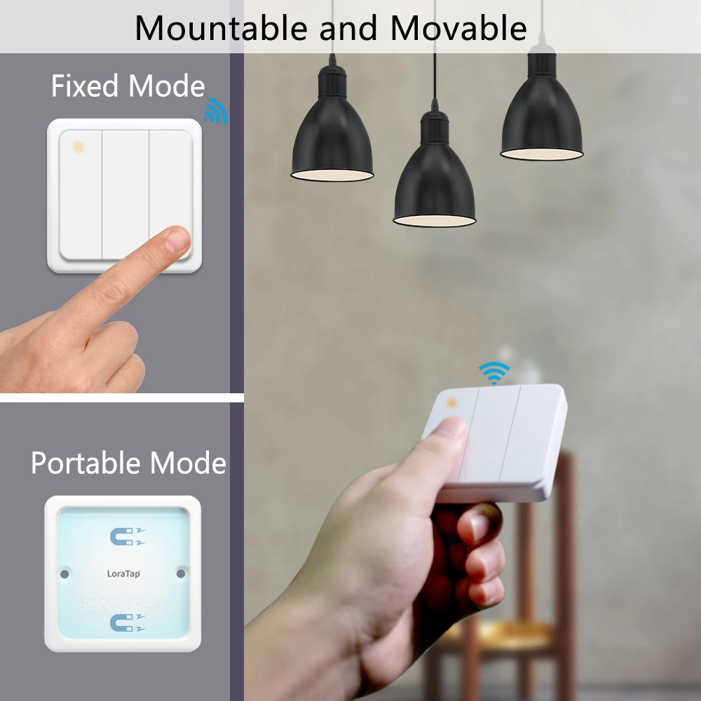 LoraTap 868Mhz Magnetic Smart Light Switch LED Push Button