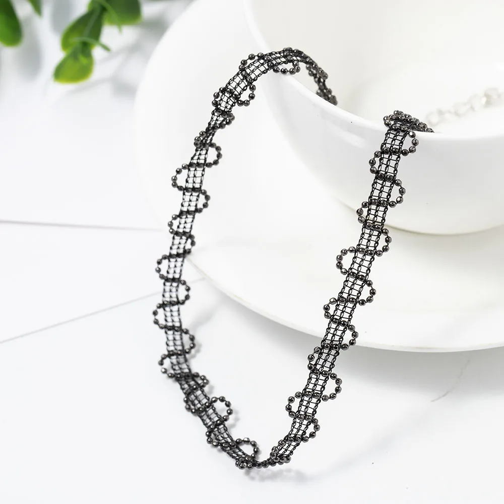 

Black Silver Beaded Woven Choker Necklace Fashion Necklaces for Women 2020 Statement Chain Necklace Valentines Day Gift fashion