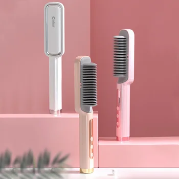 

Hairstyle Salon DIY Hair Styling Tool Ceramic Hair Straightener Brush Electric Hot Air Comb Anti-static Hair Curler EU