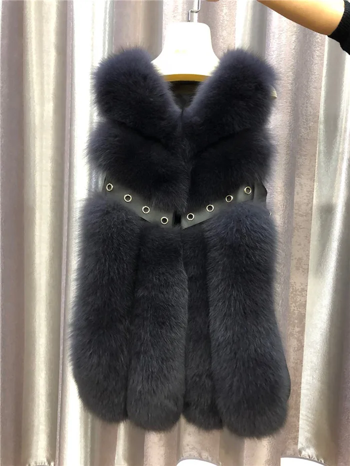 Iron gray Chalecos Para Mujer Новое поступление Женская жилетка из натурального Лисьего меха зимняя Толстая теплая куртка без рукавов - Цвет: Iron gray