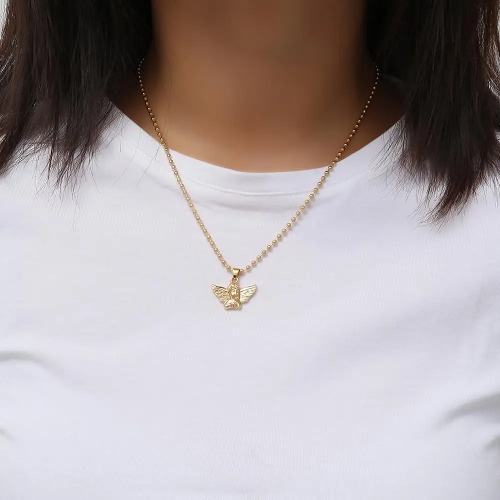 Hip Hop Angel Pendant Necklace Mini Gold Color Cherub Winged Baby Guardian Angel Bead Chain Necklace Women Statement Jewelry|Pendant Necklaces| - AliExpress