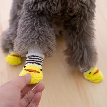 

4pcs/lot Dog Winter Wear Shoes Lovely Warm Dog Socks Anti-slip Puppy Cat Knit Socks Cute Cartoon Print Cats Dogs Boots