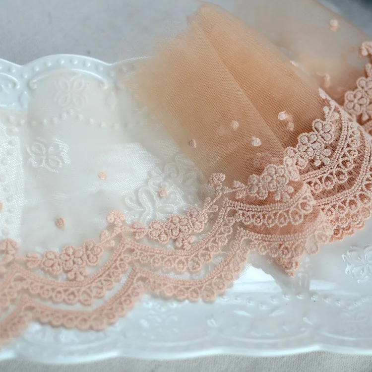 Lace Fabric Lace Sewing Accessories Lace Sewing Supplies Lace Decoration Lace Accessories 13.5CM Wide Tulle Orange Mesh Fabric Embroidered Fringe Trim Lace Edge Trim Skirts Hemlines Head Veil DIY Stitched Sewing Decor