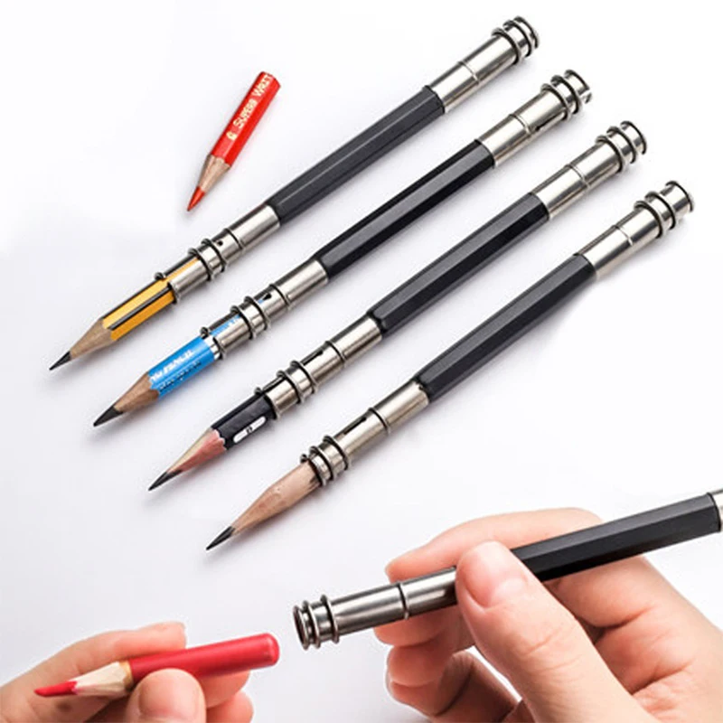 9Pcs Dual Head Pencil Lengthener Extender Creatiee Handy Aluminum Pencil Holder for Sketch Charcoal Pencil School Office Supplies Art Writing Tool 6 Colors Standard Size & Pencil Saver