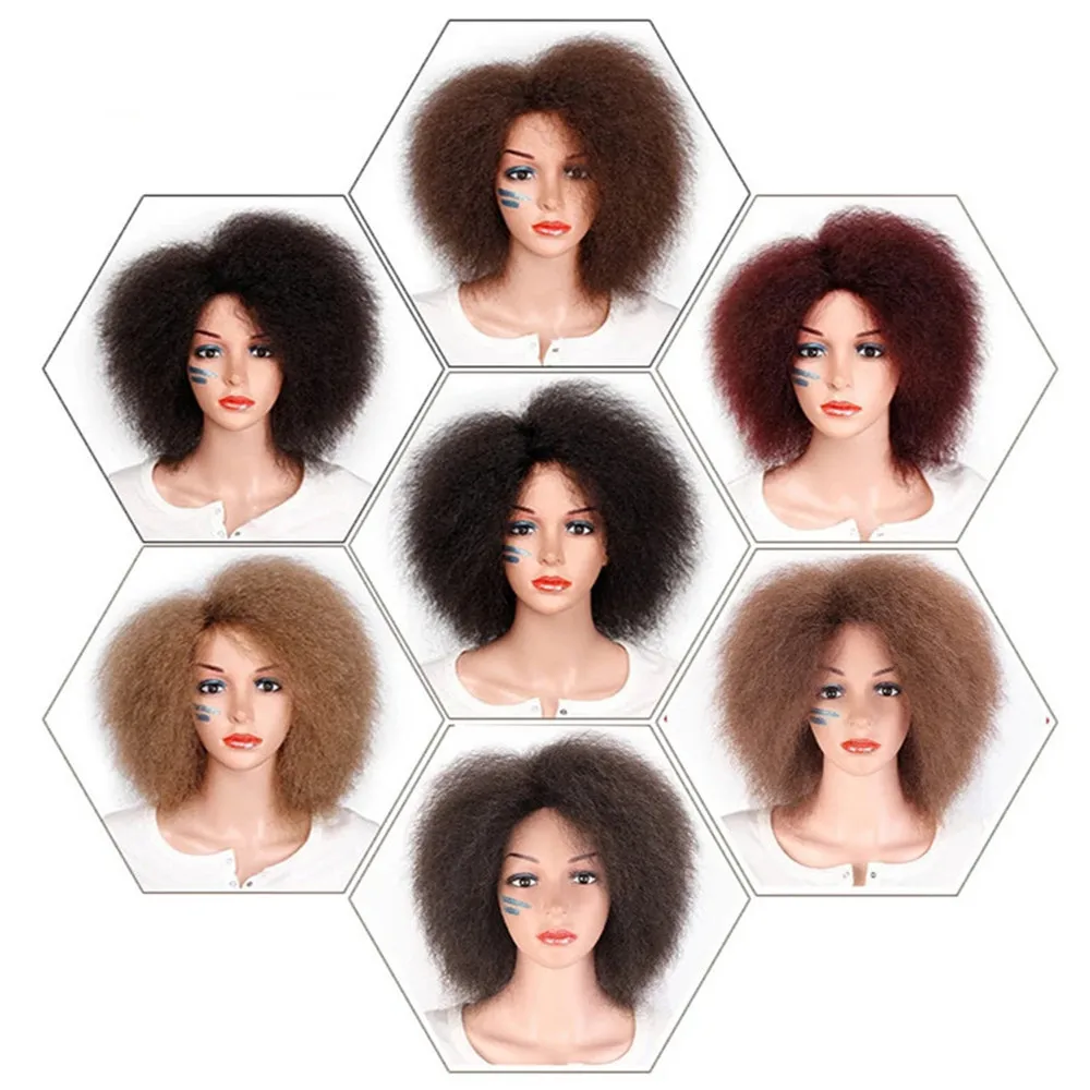 6.5 Inch Hair Synthetic Short Kinky Curly Afro Wig Super Fluffy Wigs for Women 100g/Piece Red Brown Black