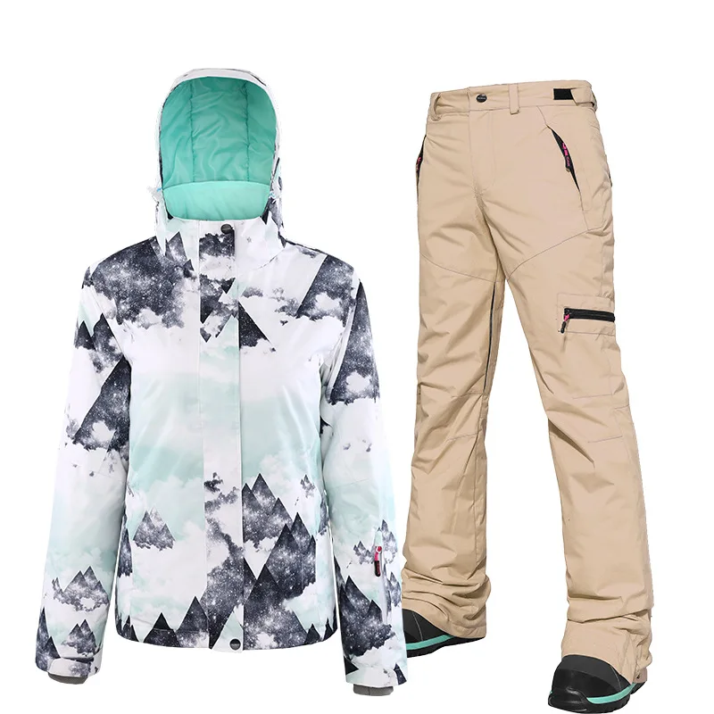 Красочный женский зимний костюм, одежда, водонепроницаемый ветрозащитный лыжный костюм, комплект для сноубординга, лыжного спорта, куртки и зимние штаны для женщин - Цвет: one