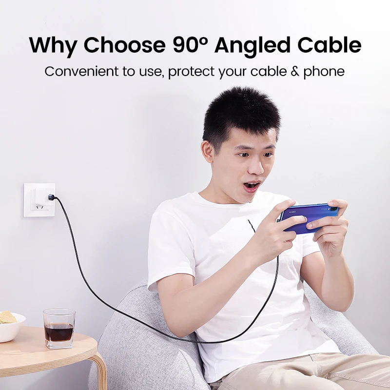 Ugreen USB C кабель 90 градусов usb type C к USB A быстрое зарядное устройство кабель для передачи данных для samsung S9 S8 Note 9 мобильный телефон зарядка USB шнур