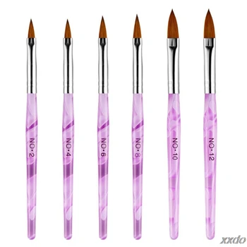 

6Pcs/set Acrylic Nail Art Painting Brush UV Gel Drawing Dotting Crystal Pen Kit T4MB