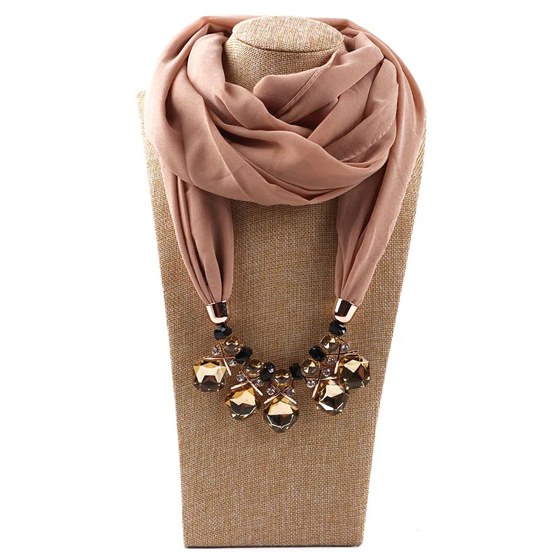 H33a502a1ce9d4c16a71a7e304bcd45d6q Elegant Girl Beads Necklace Pendant Ring Scarf Multi-style Lady Chiffon Solid Scarf Hijabs Muslim Head Scarve Turban Accessories Mallzona