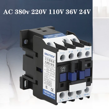 

CJX2-1810 LC1 AC Contactor 18A 3 Phase 3-Pole NO Coil Voltage 110V 36V 24V 380V 220V 50/60Hz Din Rail Mounted 3P+1NO Normal Open