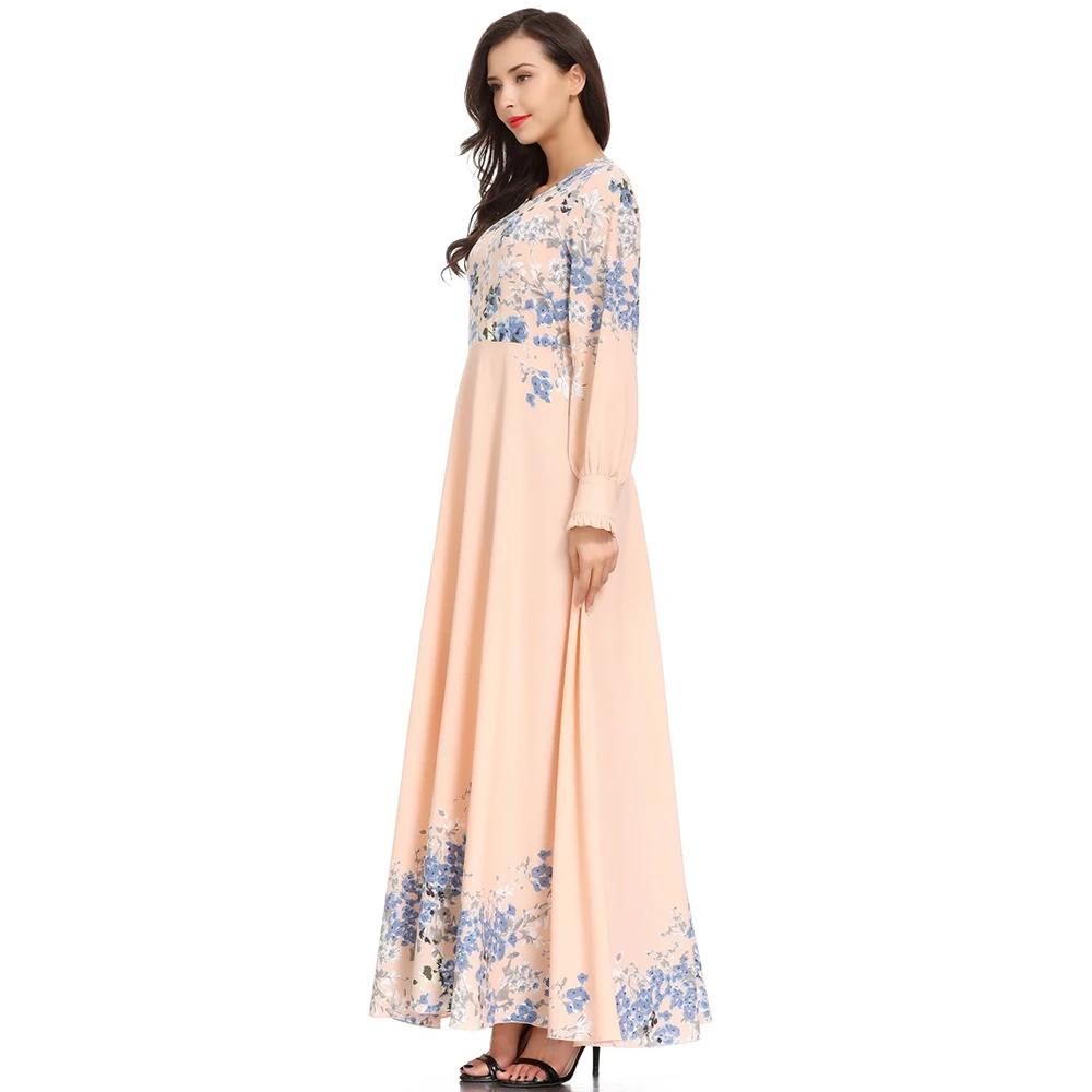 Abaya Jilbab Muslim Maxi Dress Foral Print Black Plus Size Kaftan Long Dress Vintage Fashion Islamic Clothings Long Robe 2XL