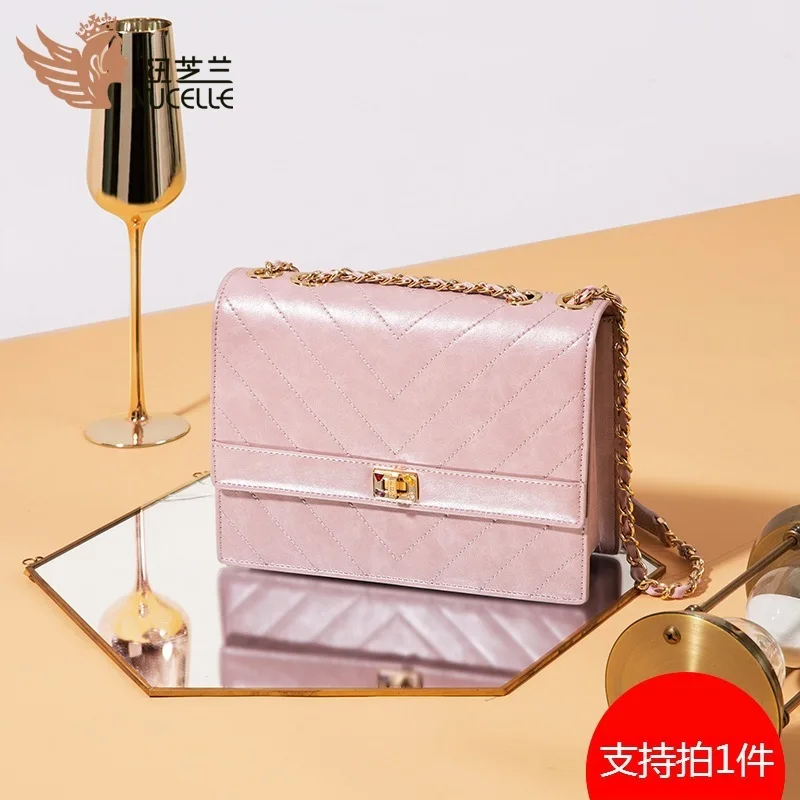 

Bag Female 2019 Single Shoulder Oblique Satchel Trend Joker Small Fang Bag Simple Chain Bag Chao