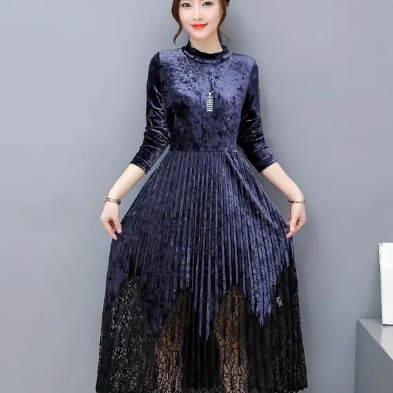 Длинный рукав Midi Robe Sukienki платья осень Бархат Женская одежда размера плюс среднего возраста платье до середины икры Legant китайский DC552