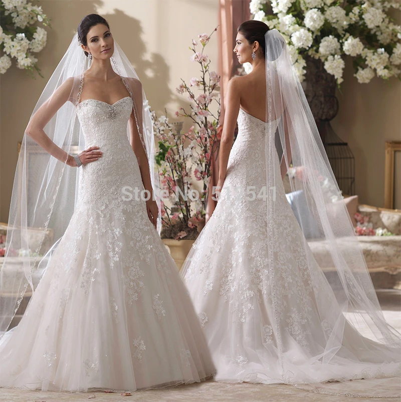 

Charming vestido de noiva Sweetheart Trumpet a-line Lace Wedding Dress 2019 lace Appliques Beads Sweep Train Bridal Gowns