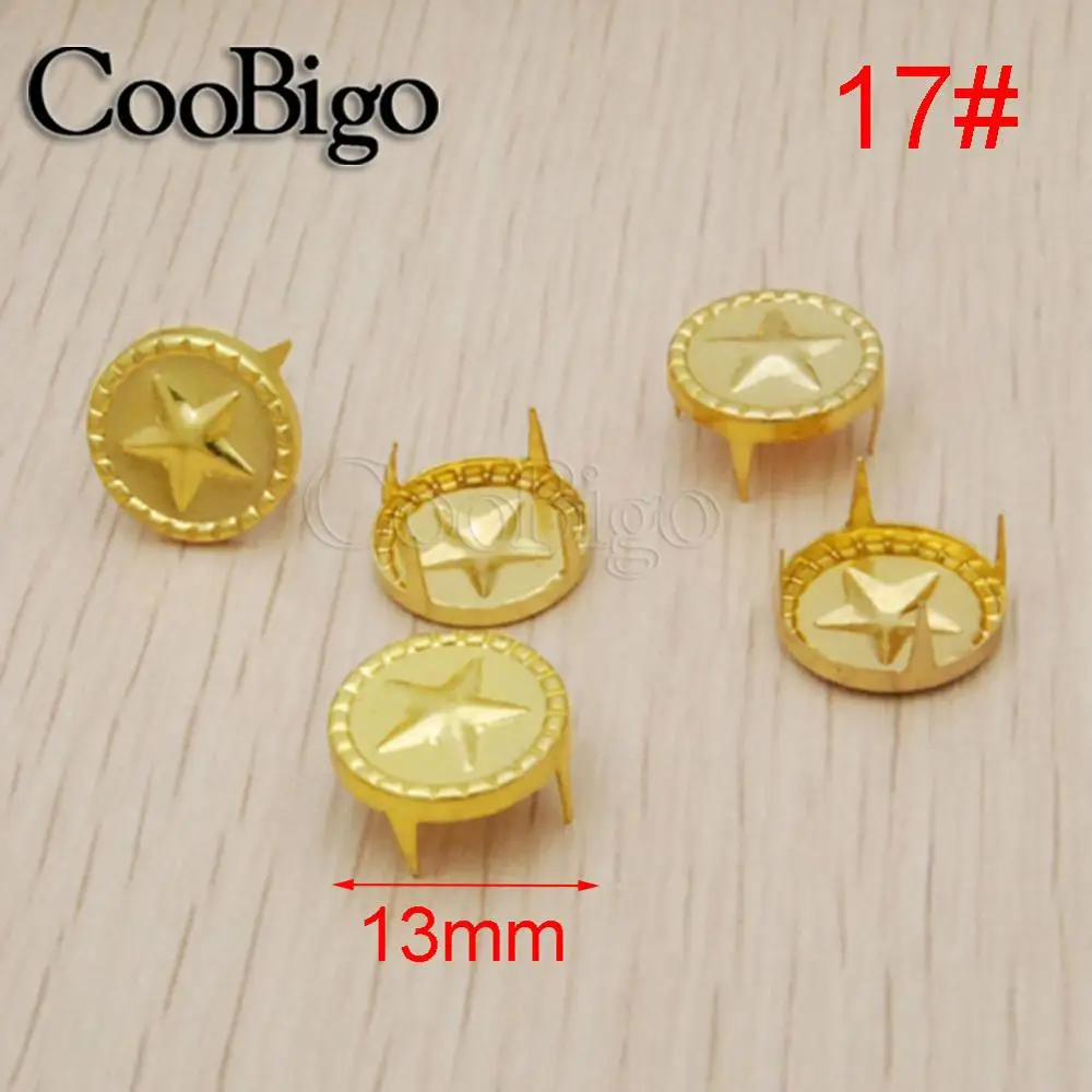 13mm Golden 200 шт 5 когтей звезда заклепки форма звезды заклепки с шипами пятна Гвоздика панк-рок Сделай Сам Кожа ремесло одежда сумка Запчасти 9 мм~ 21 мм - Цвет: 13mm Golden