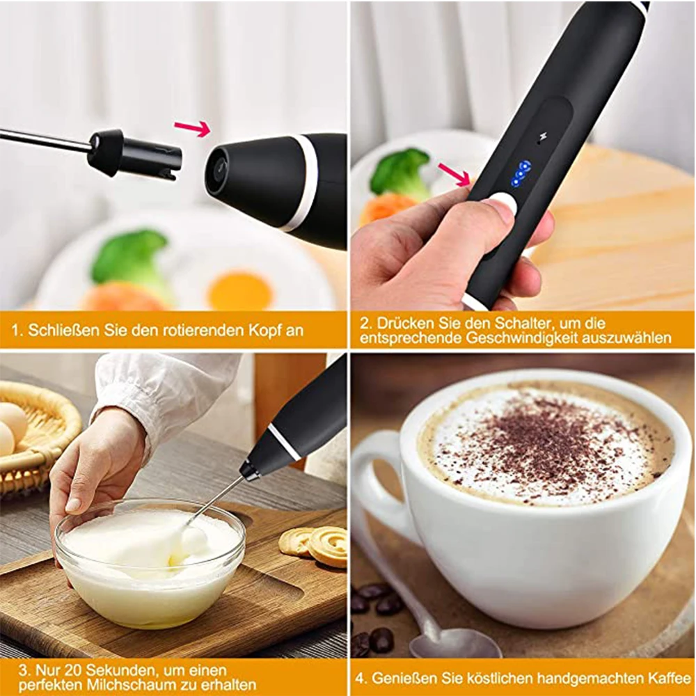 Electric Milk Frother with Double Whisks, USB Rechargeable Electric Foam Maker, 2 in 1 Hand-Held Battery Operated Milk Foamer for Coffee, Latte, Cappu