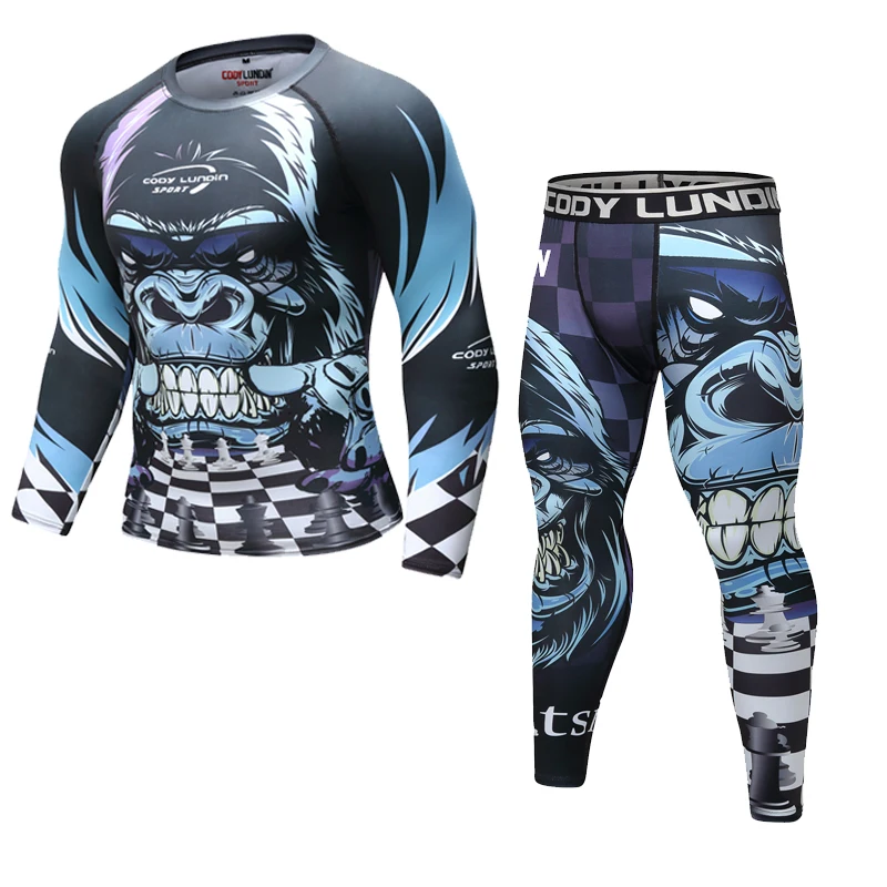 Boksen/набор компрессионных футболок с 3D орангутангом Afdrukken Rashguard Kickboksen Strakke футболки Broek Muay Thai MMA Fightwear