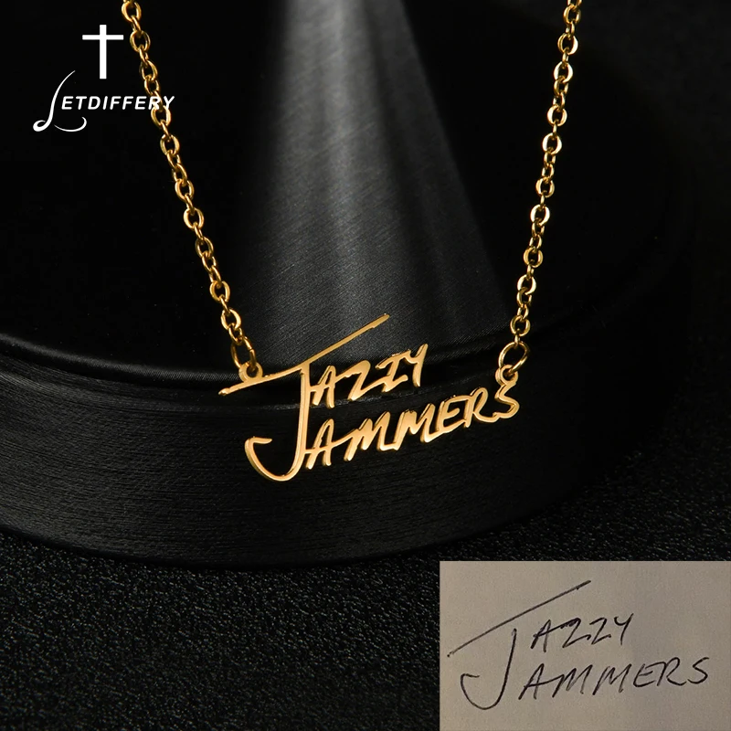

Letdiffery Customized Handwriting Signature Name Necklace Golden Stainless Steel for Women Men Jewelry Birthday Gifts