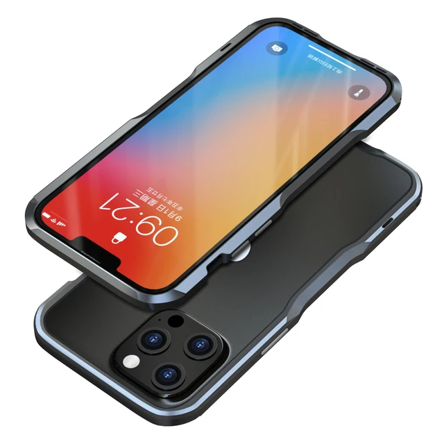 Luphie For iPhone 13 Mini 13 Pro Shockproof Armor Metal Bumper Irregularly Aluminum Case Cover For iPhone 13 Pro Max Case Grey