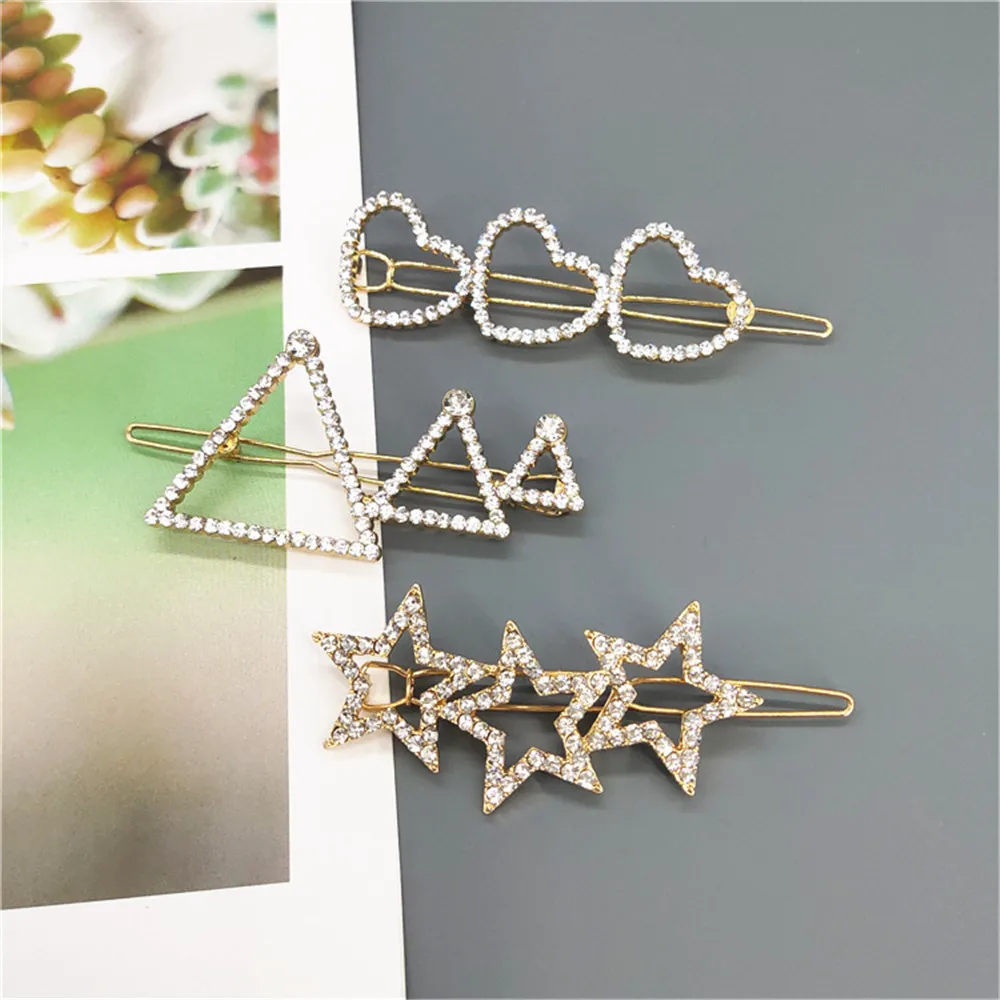1PC New Shining LOVE Triangle Star Hairpins Diamond Barrette Hair Clips For Girls Styling Tool Hairgrip Women Hair Accessories (10)
