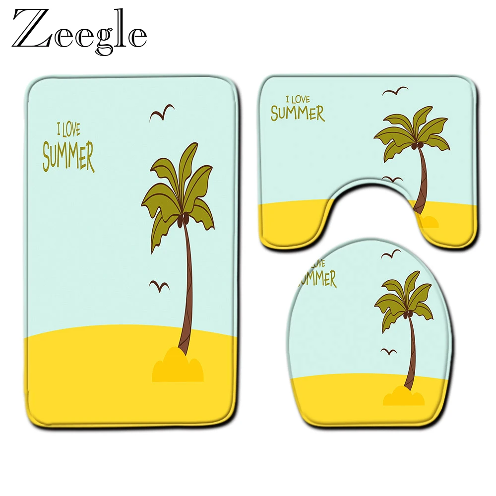 Zeegle Bath Mat Bathroom Mat Set Simple Pattern Bathroom Shower Rug 3pcs Soft Toilet Seat Cover Set Washable Toilet Pedestal Rug