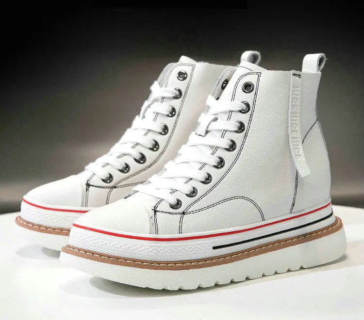 Г., новые осенние ботинки из воловьей кожи белые туфли для девочек, увеличивающие рост удобная женская обувь