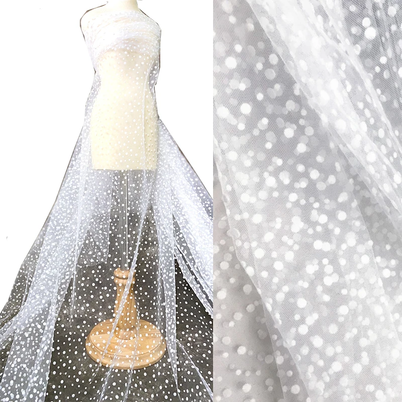 150cm Wide Sewing Decorative Net Tulle Soft Fabric White Flocked Polka Dot For Girls' Women's Dress Lace Accessories D792 | Дом и сад