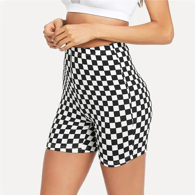 plus size checkerboard biker shorts