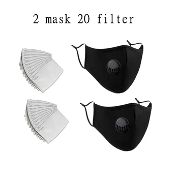 

2pcs Masks + 20pcs Filters Combination Mask Unisex Washable Dust Mask Anti-fog Anti-particle PM2.5 Filter Activated Carbon