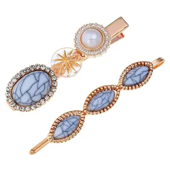 

European Retro Women Hair Clip Faux Cracked Stone Jewelry Alligator Hairgrip Windmill Acetate Button Rhinestone Hair Accessories