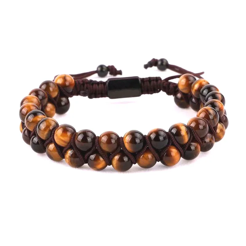natural stone square beads braided men bracelet set