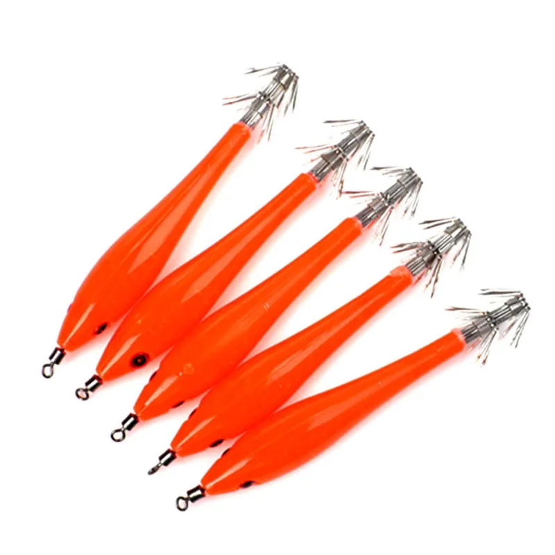 5pcs/set Luminous Shrimp Squid Jigs Jigging Squid Hook Trout Lure Squid Bait Artificial Wood Shrimp Hard Fishing Lure
