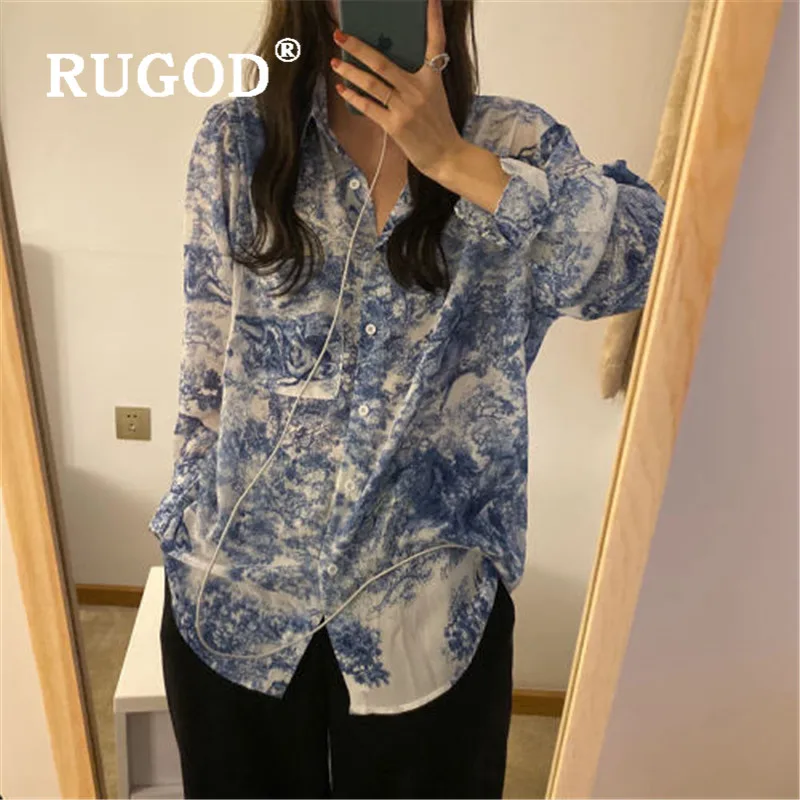 Женская винтажная блузка RUGOD Повседневная Свободная с длинным рукавом в