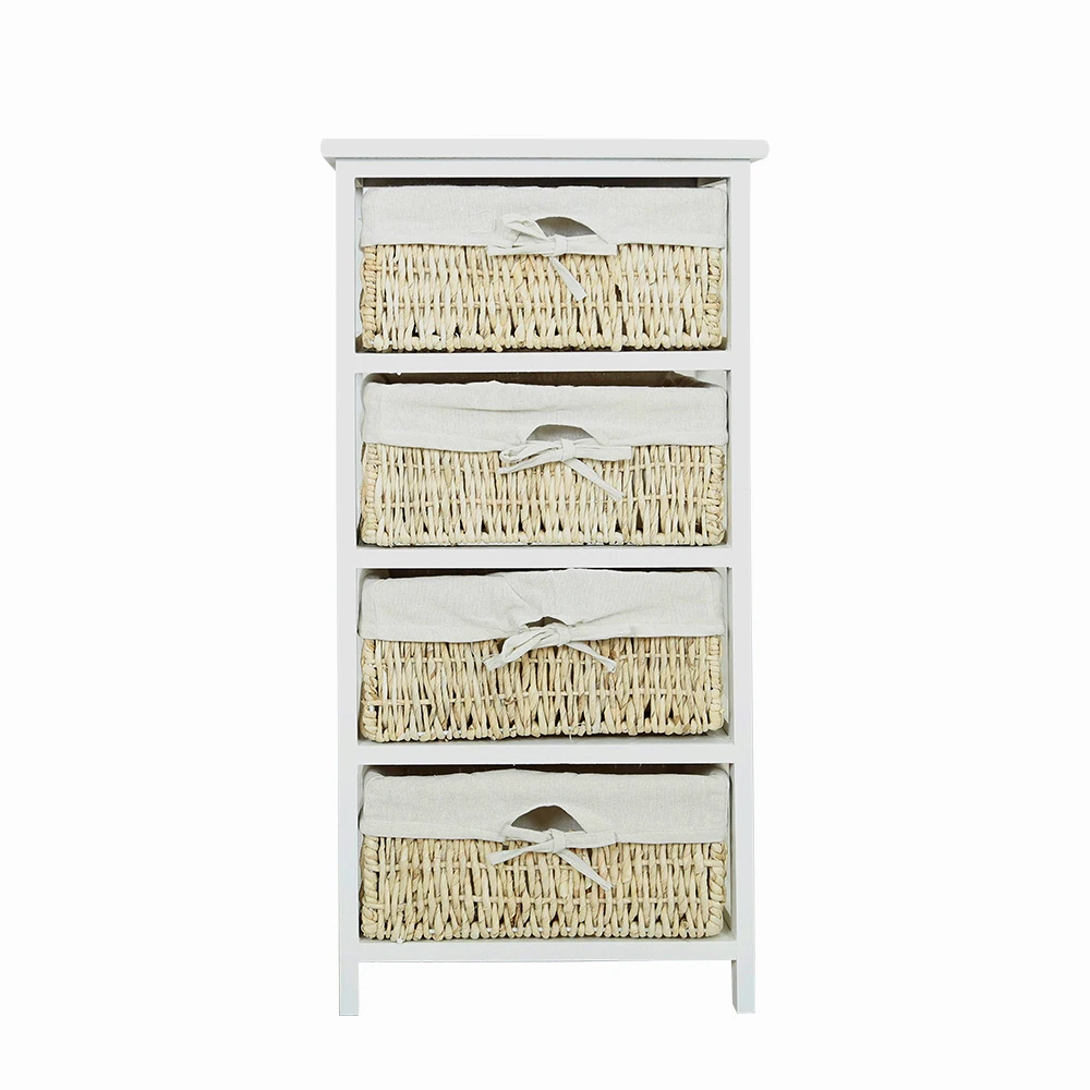 Panana Economic Storage Organizer Drawers with 4 Wicker Baskets Wooden Frame Entrance Changing Shoe Home Furniture