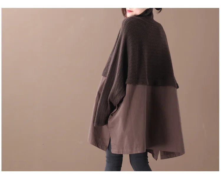 [EWQ] осень зима узор водолазка воротник длинный рукав поддельные из двух частей пуловеры винтажное платье для женщин 19C-a37-06-0