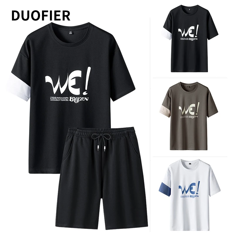 Mens Tracksuit Sportswear Two-Piece-Set Summer Clothes Shark-Print Brand Short