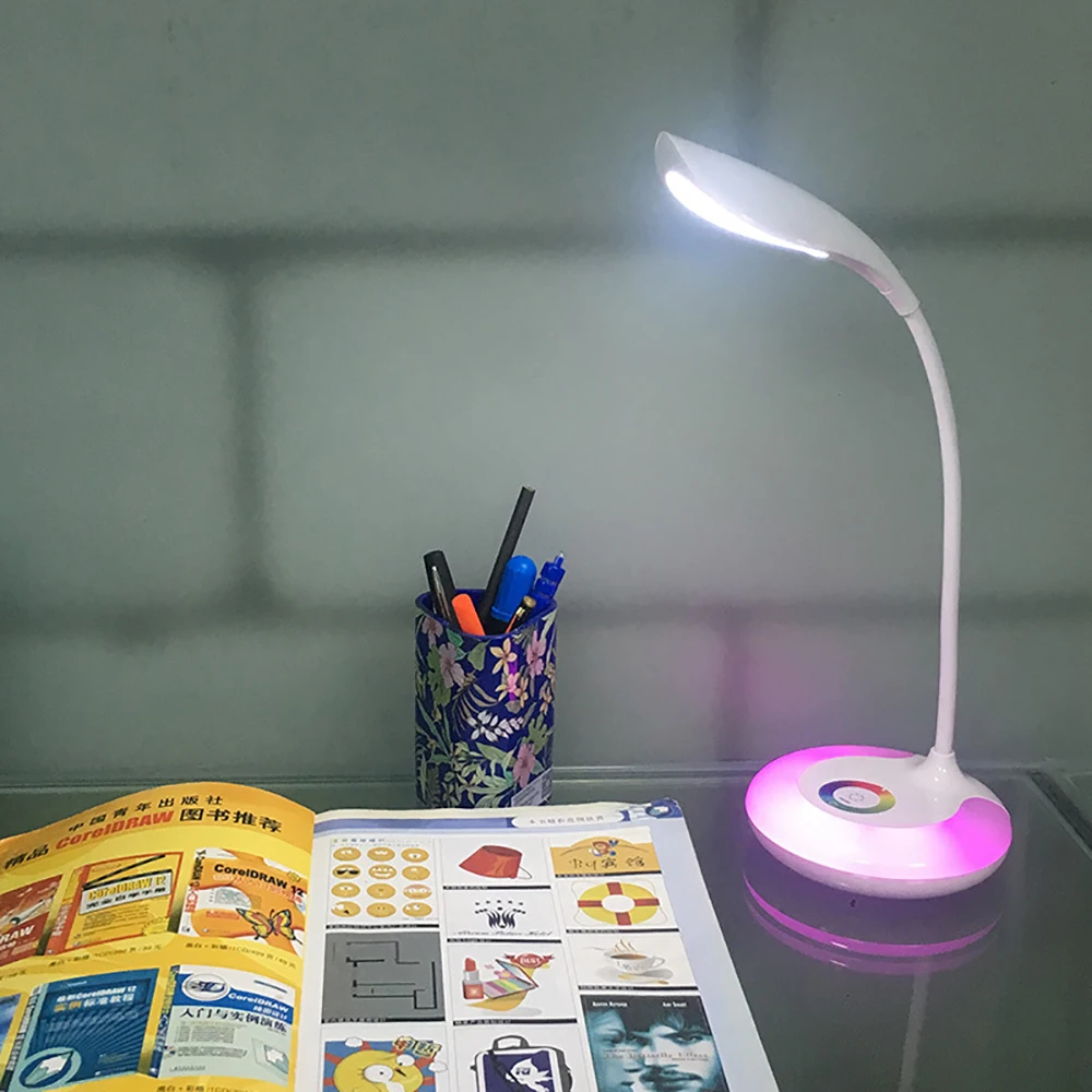 Флексографской Led Настольная лампа сенсорный выключатель 3 этап яркости лампа для чтения с питанием от USB белый+ RGB светильник «гусиная шея» Xlr Сделано в Китае настольная лампа для студентов