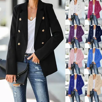 

Woman Blazer European Style Spring Autumn Coats Long Sleeve Button Woman Blazer