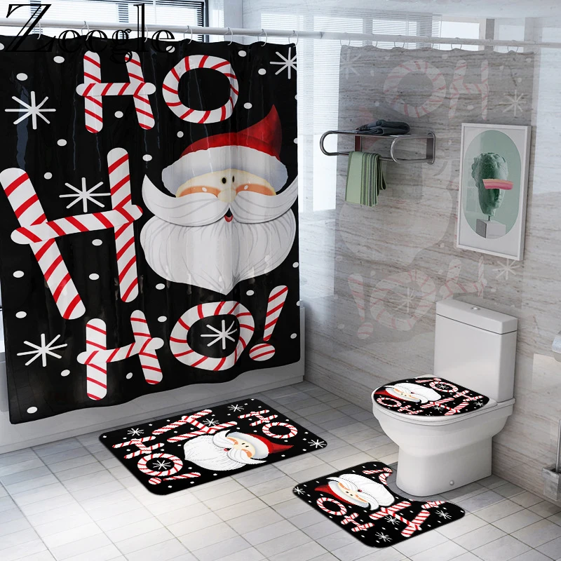 Zeegle Bathroom Carpet Polyester Waterproof Shower Curtain Set Non-slip Bath Mat Shower Room Floor Mat Funny Bath Mats