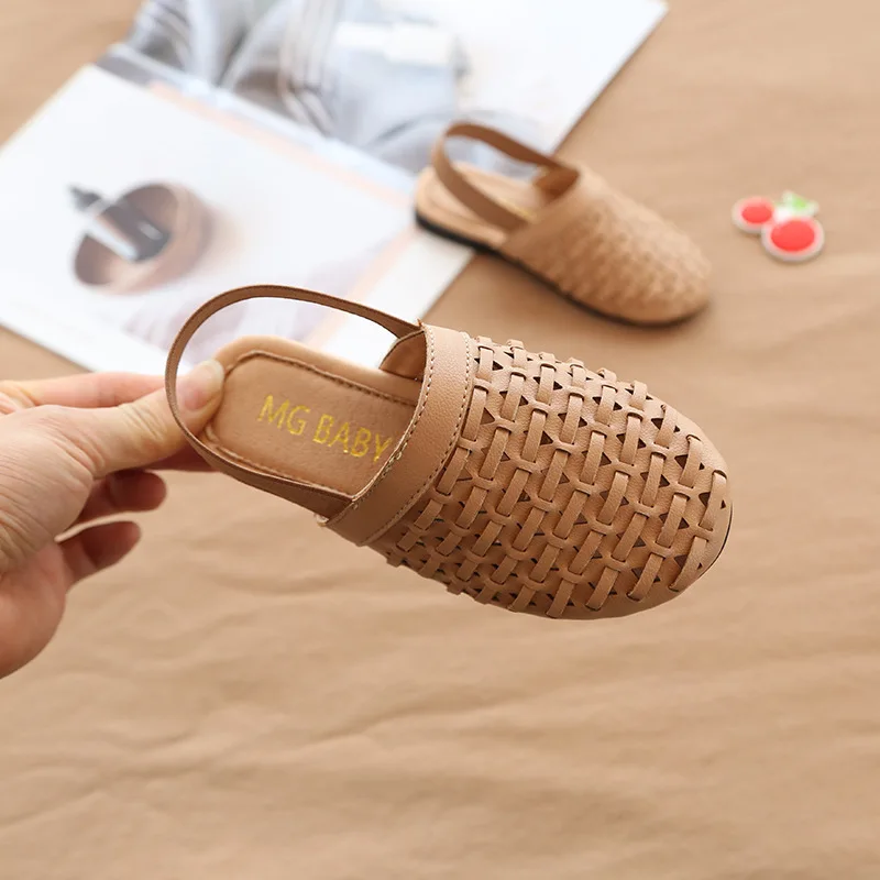 ULKNN Girls Sandals 2020 New children's Knitting Baby Girl Princess Shoes Soft Bottom Baotou Big Virgin Sandals