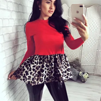 

Women Chiffon Leopard Patchwork Shirts Women Casual Loose Long Sleeve Blouses Round Neck Casual Dress Shirt Tops 2019 New Blouse