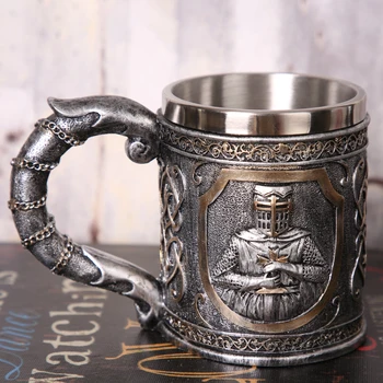 

Mug Original Cool Mug Unique 3D Personalized Warrior Beer Knight Cup for Beer Coffee Drinking Gift for Men Skull Mug W