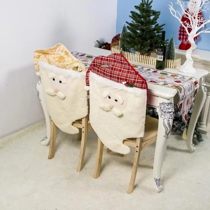 

Christmas Chair Cover Case Chair Back Cover Santa Claus Snowman Table Decoration for Home Dining Seat Cover 2019 New Arrival