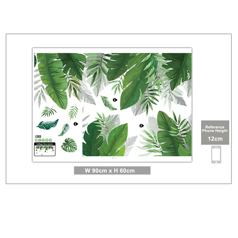 Купить декоративные наклейки на стену с зелеными листьями для украшения